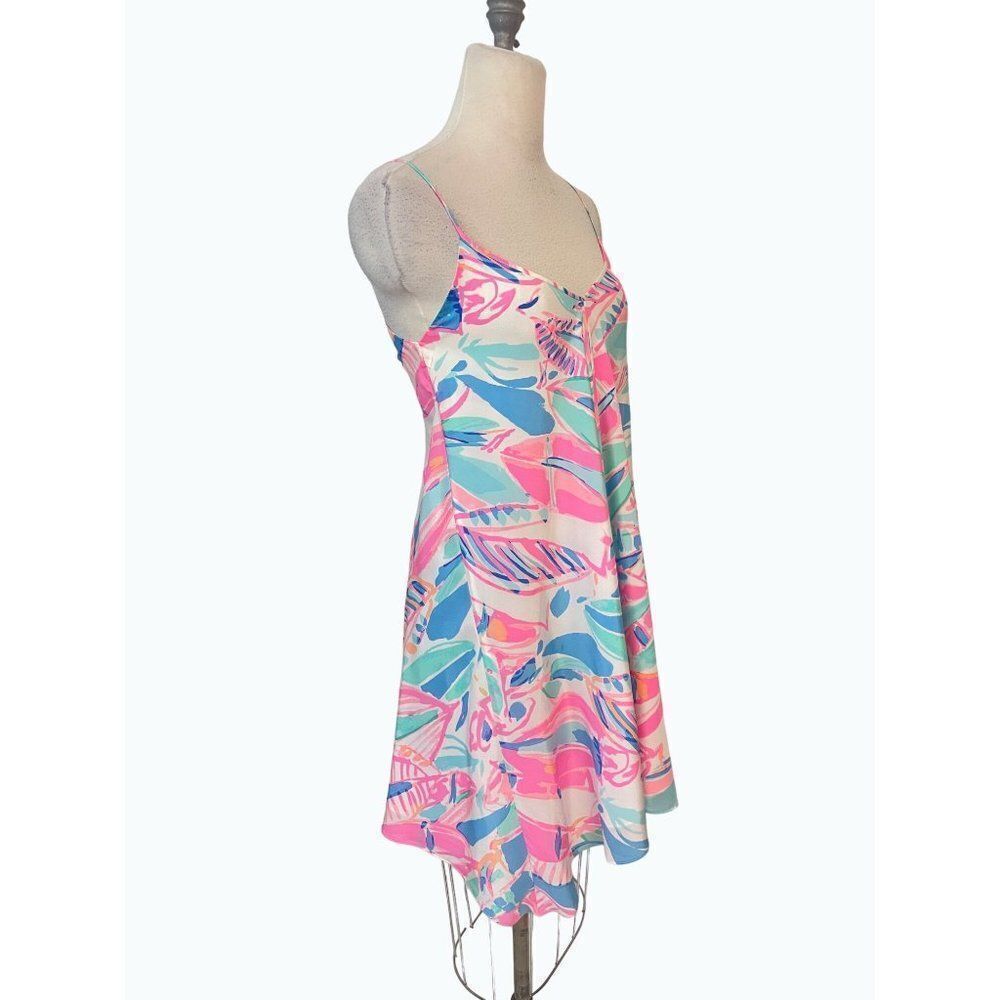 Lilly Pulitzer Out to Sea Clara Silk Slip Dress Pink Blue Floral XXS - Picture 3 of 7